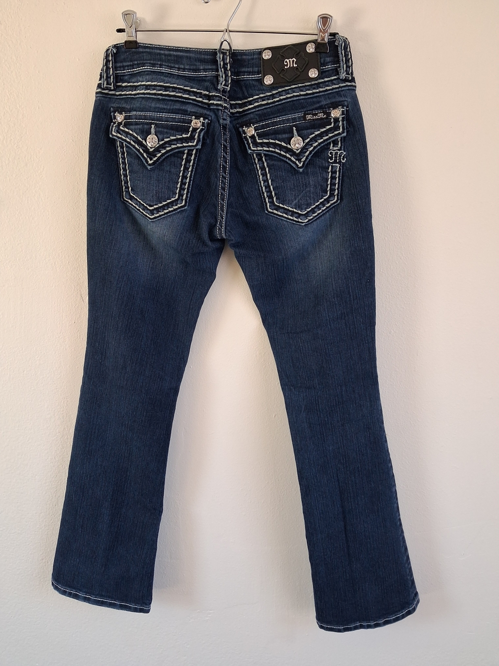 Miss Me Jeans Size 28 Signature Boot Dark Wash Thick Stitched Border